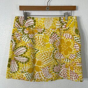 J Crew bright yellow Fiji Floral mini skirt, linen with lining
